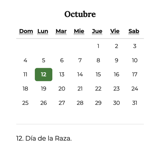 El Gobierno oficializó un cambio rotundo para el feriado del lunes 12 de octubre El Gobierno oficializó un cambio rotundo para el feriado del lunes 12 de octubre