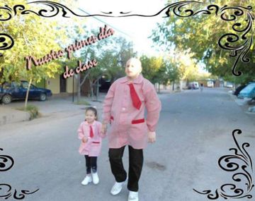 Se puso pintorcito para acompañar a su hija