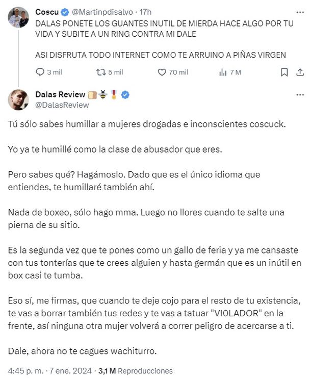 El cruce entre el streamer Coscu y el youtuber Dalas en las redes sociales El cruce entre el streamer Coscu y el youtuber Dalas en las redes sociales