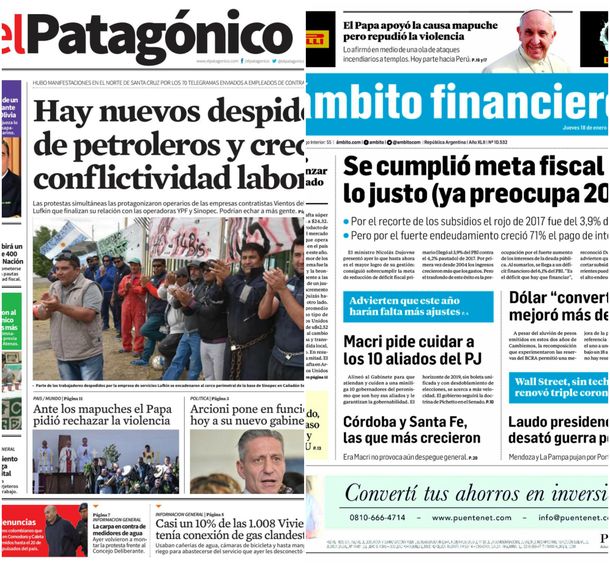 Tapas de diarios del jueves 18 de enero de 2018