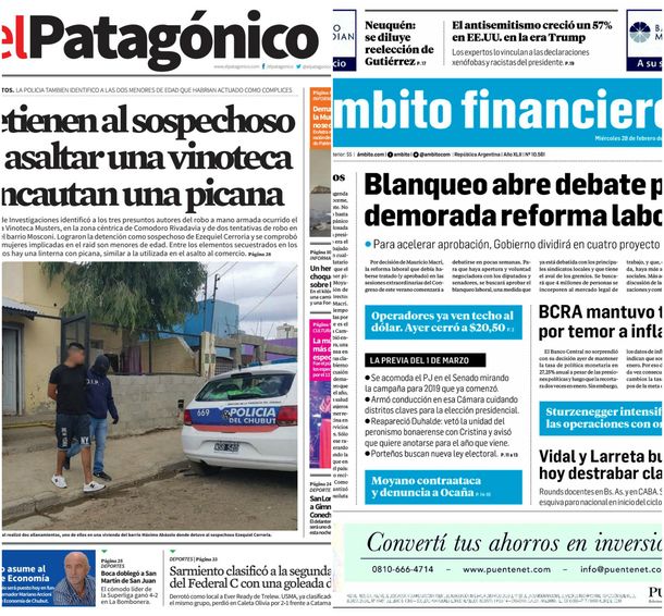 Tapas de diarios del miércoles 27 de febrero de 2018