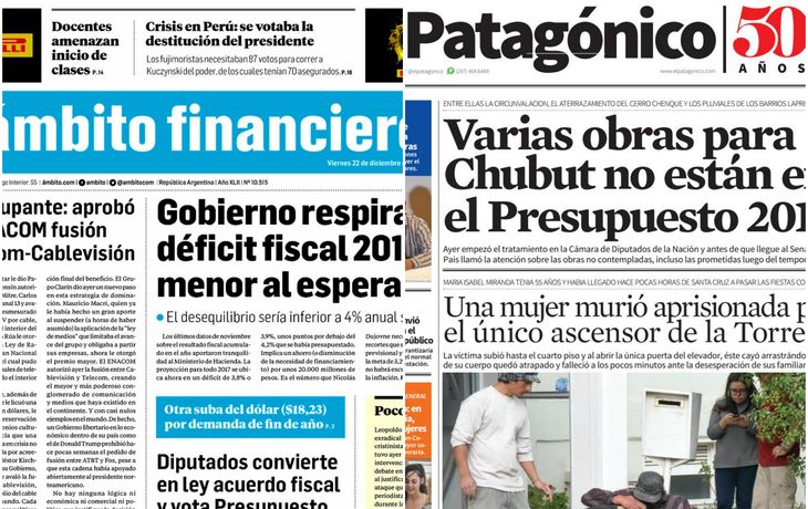 Tapas de diarios del viernes 22 de diciembre de 2017