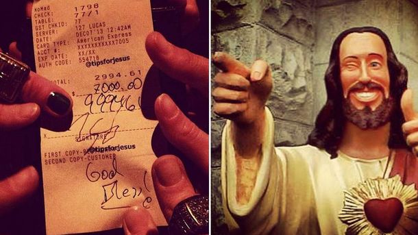 Un anónimo deja propinas de hasta US$10.000 en nombre de Jesús