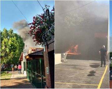 Incendio en un supermercado en Banfield. Imágenes de Twitter