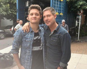 Toto y Adrián Suar en las grabaciones de El fútbol o yo