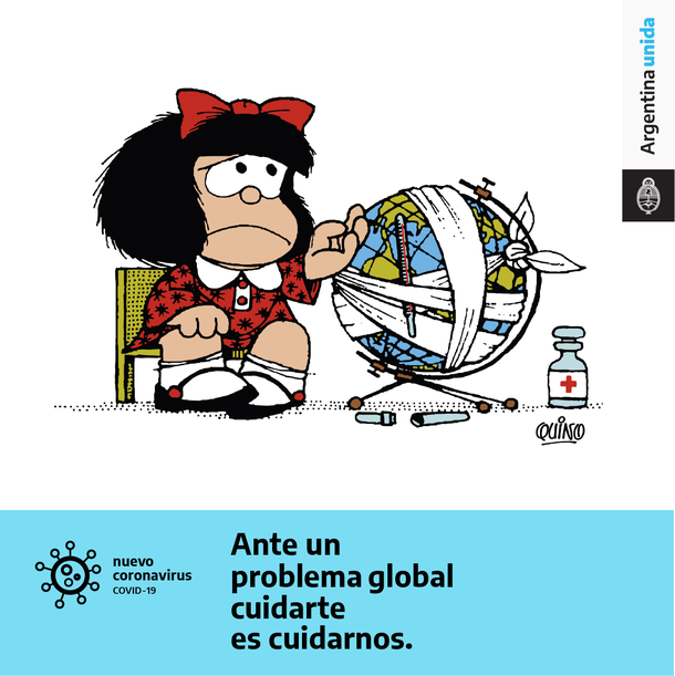 Quino se sum&oacute; junto a Mafalda de la inciativa contra el coronavirus.