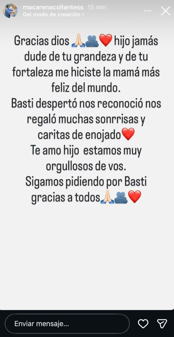 El mensaje de la mamá de Bastian Jerez, el nene accidentado en Pinamar. El mensaje de la mamá de Bastian Jerez, el nene accidentado en Pinamar. 