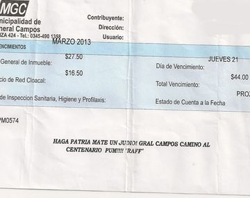 Emiten facturas de un impuesto municipal con leyenda antisemita