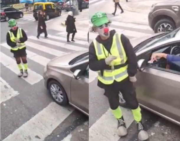 Un automovilista coimeó a un payaso de tránsito en plena Ciudad