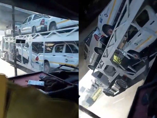 Un camión mosquito quedó atascado en un puente de la Panamericana