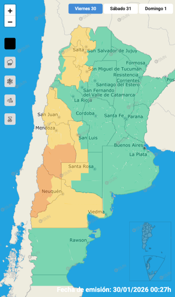 El Servicio Meteorológico Nacional lanzó una alerta por tormentas con granizo para este viernes. El Servicio Meteorológico Nacional lanzó una alerta por tormentas con granizo para este viernes.