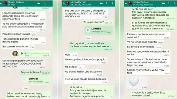 Los chats de Nicolás Pachelo con su abogada Los chats de Nicolás Pachelo con su abogada