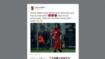 El tuit de Arturo Vidal tras su gol en contra El tuit de Arturo Vidal tras su gol en contra