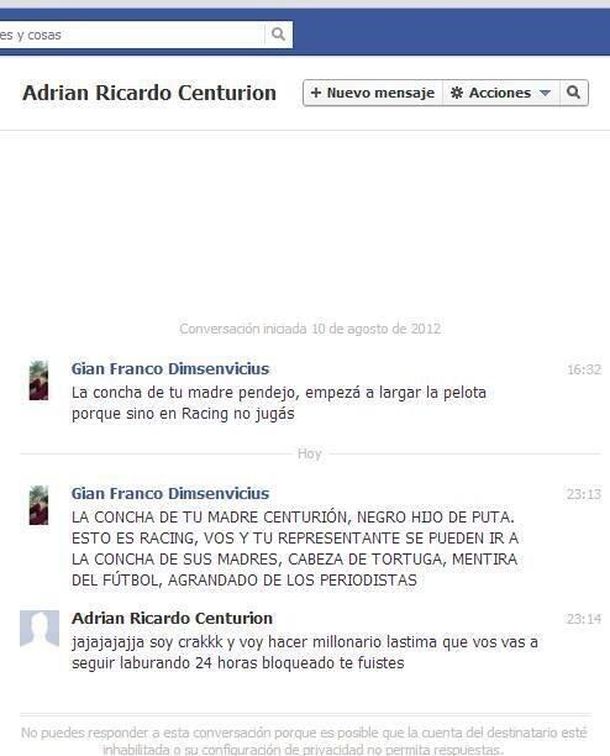 Fuerte cruce de Centurión con hincha de Racing