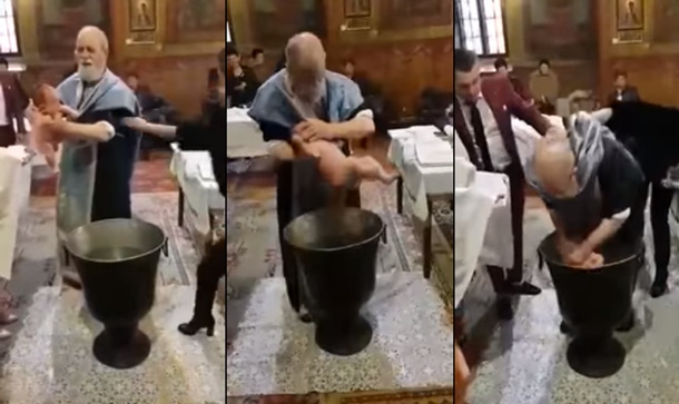 Un sacerdote maltrata a un recién nacido en pleno bautismo porque no paraba de llorar
