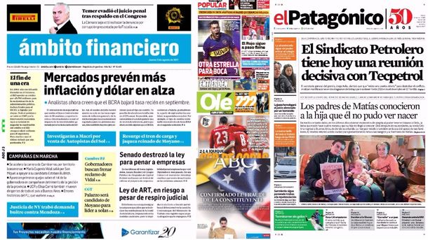 Mirá las tapas de los diarios