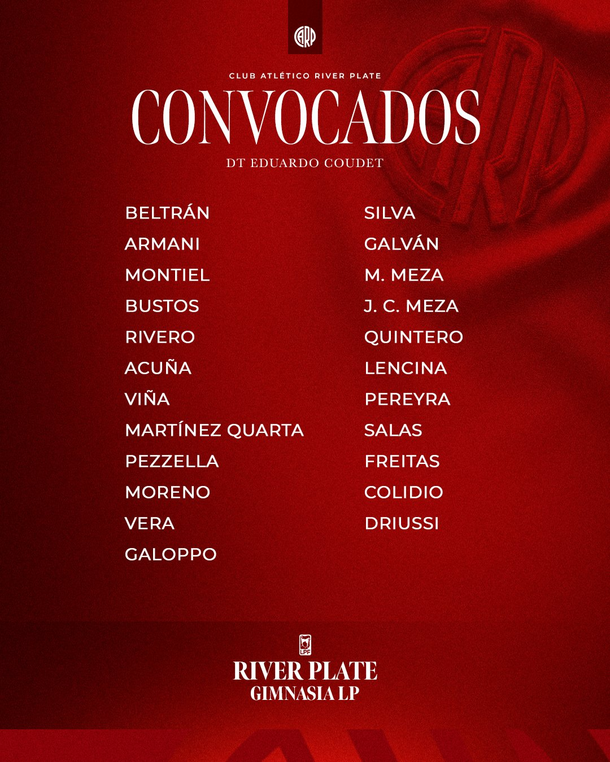 Vuelve Franco Armani a la lista de convocados de River para los cuartos de final del Torneo Apertura 2026. Vuelve Franco Armani a la lista de convocados de River para los cuartos de final del Torneo Apertura 2026.