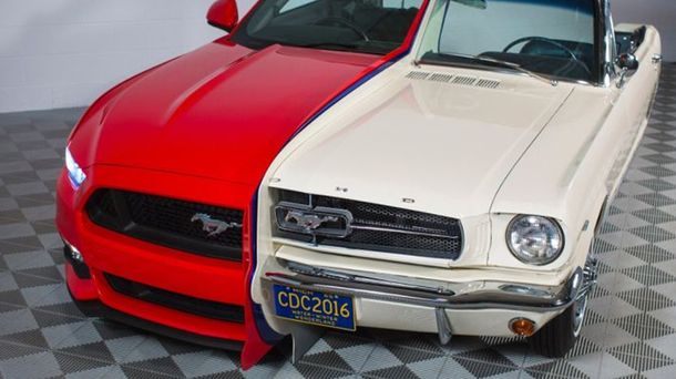 Máquina del tiempo: fusionan al primer Mustang de 1965 con el último de 2015