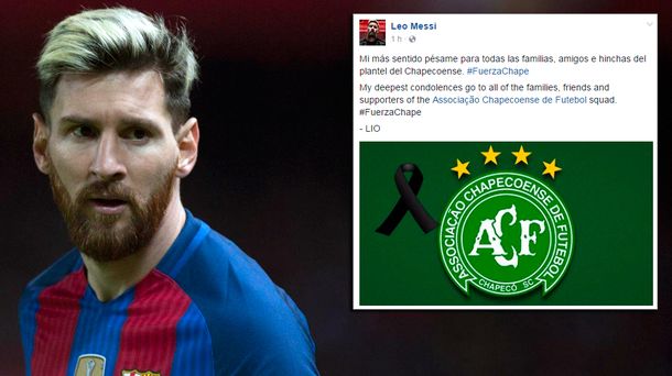 Messi manifestó su pésame por la tragedia de Chapecoense.