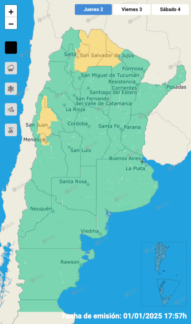 Alerta por tormentas fuertes y granizo en seis provincias. Fuente: Servicio Meteorológico Nacional. Alerta por tormentas fuertes y granizo en seis provincias. Fuente: Servicio Meteorológico Nacional.