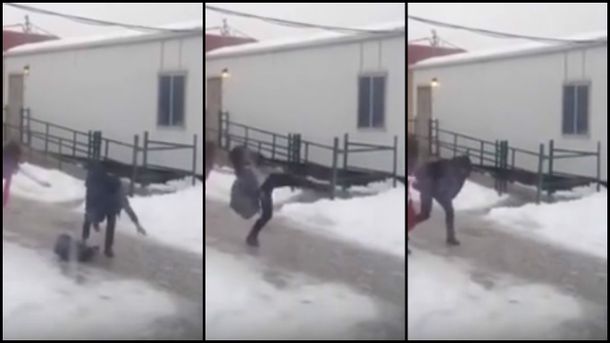 VIDEO: casi se mata por el piso congelado, pero zafó por poco