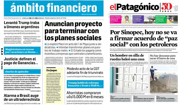 Tapas de diarios del martes 2 de mayo de 2017