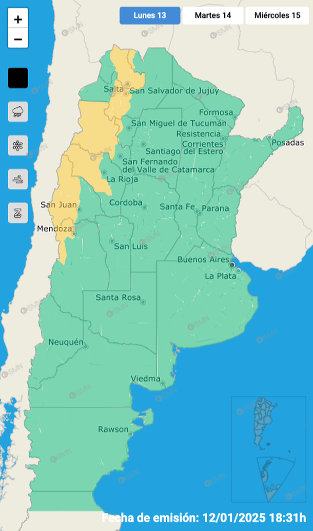 Alerta por tormentas y granizo en siete provincias. Fuente: Servicio Meteorológico Nacional. Alerta por tormentas y granizo en siete provincias. Fuente: Servicio Meteorológico Nacional.