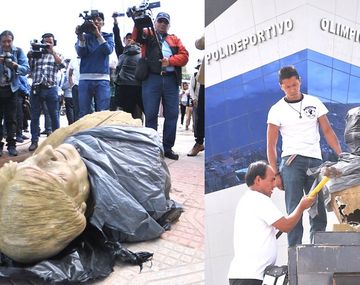 Bolivia: un ministro del gobierno de facto destruye un busto de Evo Morales