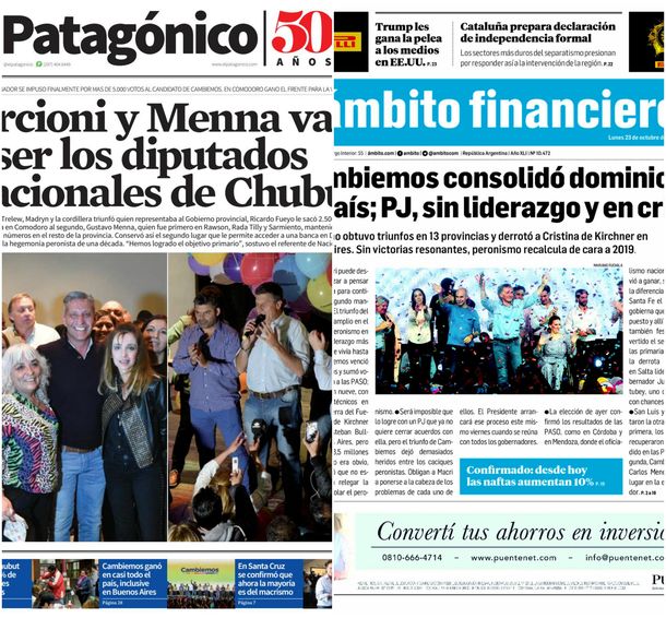 Tapas de diarios del lunes 23 de octubre de 2017