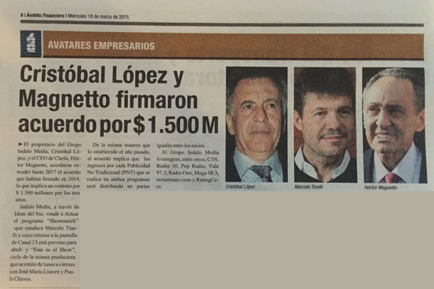 Cristóbal López y Héctor Magnetto firmaron un acuerdo por $1500 millones