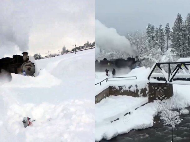 Video: La Trochita circula bajo un manto de nieve en la Patagonia