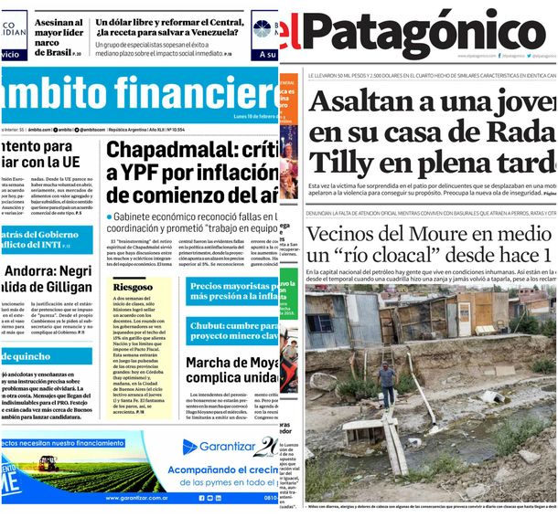 Tapas de diarios del lunes 19 de febrero de 2018