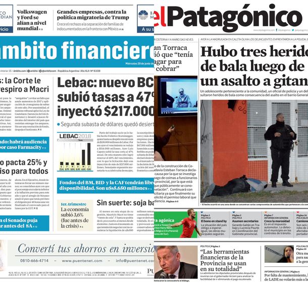 Tapas de diarios del miércoles 20 de junio de 2018