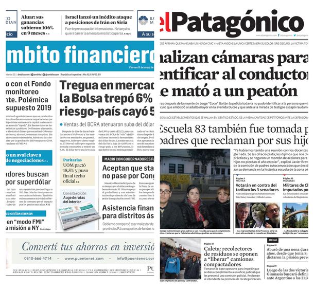 Tapas de diarios del viernes 11 de mayo de 2018