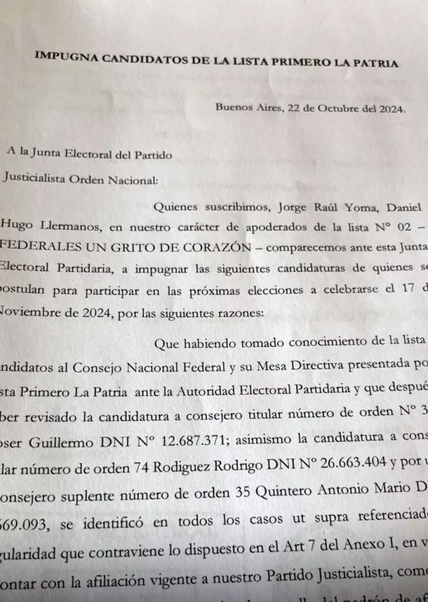 Parte del escrito presentado por los apoderados de Ricardo Quintela