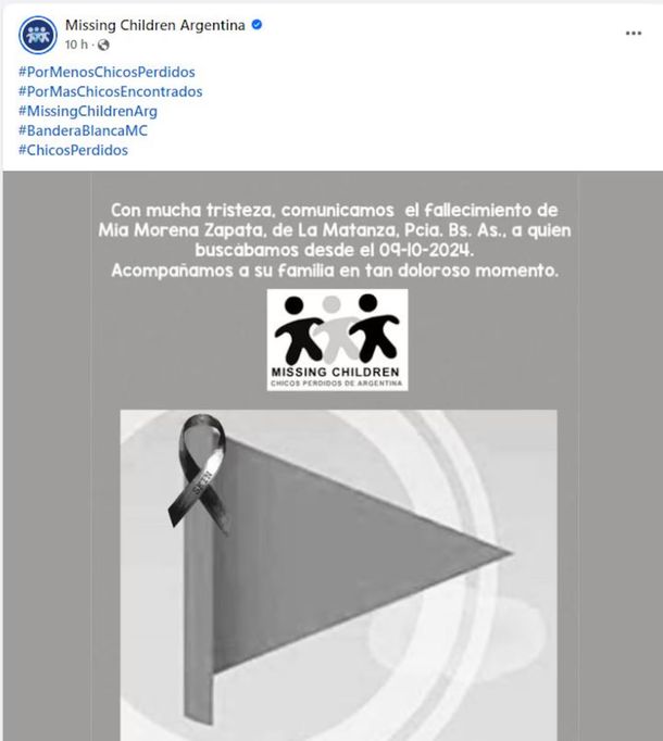 Mia Morena Zapata era buscada desde el miércoles 9 de octubre Mia Morena Zapata era buscada desde el miércoles 9 de octubre