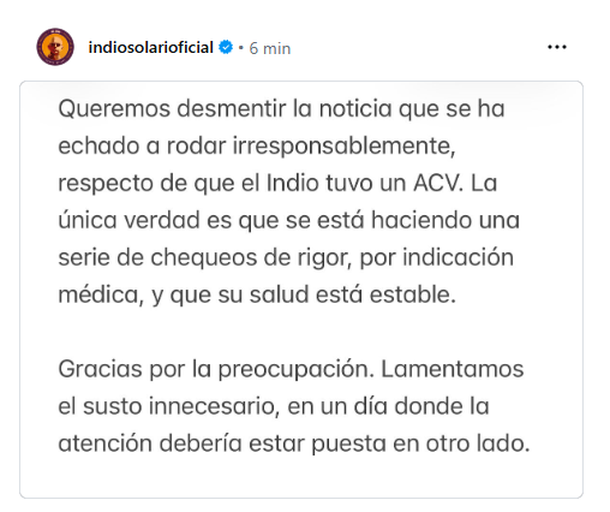Comunicado oficial del Indio Solari Comunicado oficial del Indio Solari