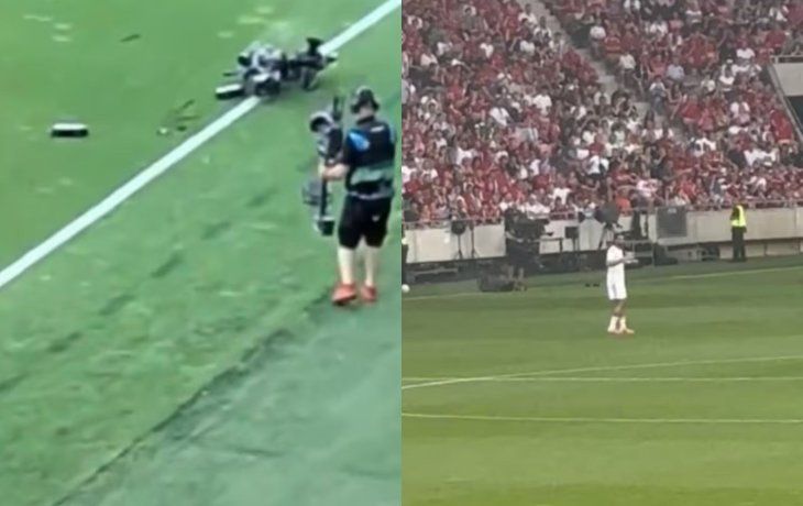 Impactante incidente en Hungría: una cámara aérea se desplomó en pleno partido