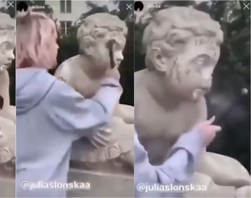 Escándalo por una influencer que le rompió la nariz a una estatua para ganar seguidores