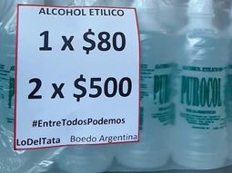 Alcohol et&iacute;lico a precio razonable por el coronavirus - Cr&eacute;dito:&nbsp;@romanperroni
