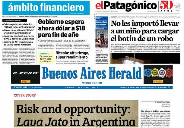 Tapas de diarios del viernes 26 de mayo de 2017