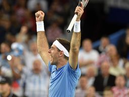 La hazaña ya se consumó y Delpo festeja con los brazos en alto La hazaña ya se consumó y Delpo festeja con los brazos en alto