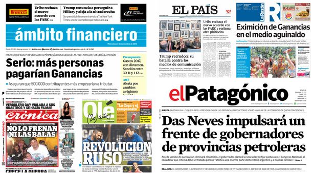 Tapas de diarios del miércoles 23 de noviembre de 2016