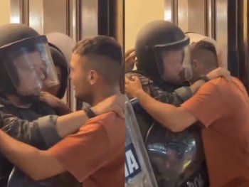 El conmovedor abrazo entre un policía y el padre de una nena víctima de abuso en Arrecifes