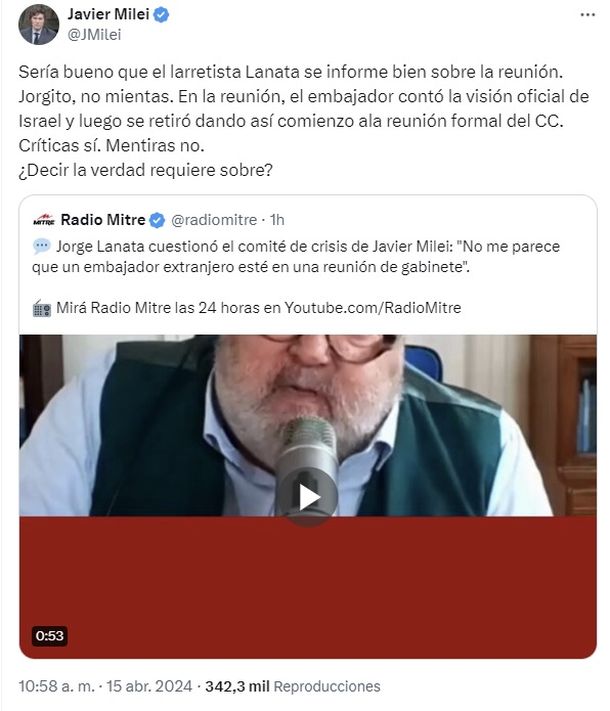 La fuerte acusación del presidente Javier Milei a Jorge Lanata en sus redes sociales 