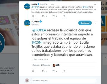 FOPEA se expresó en Twitter