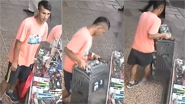 VIDEO: Robaron un enorme parlante de un local en pleno centro y a la vista de todos