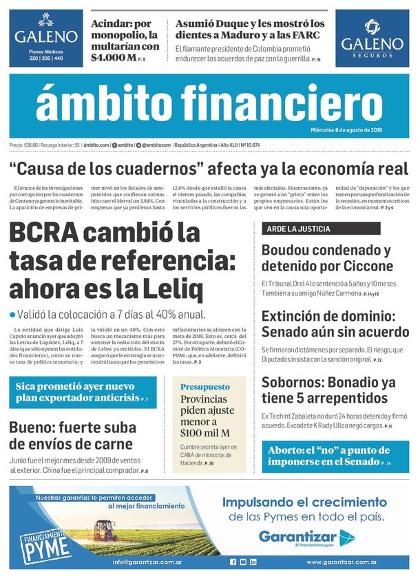 Tapas de diarios del miércoles 8 de agosto de 2018