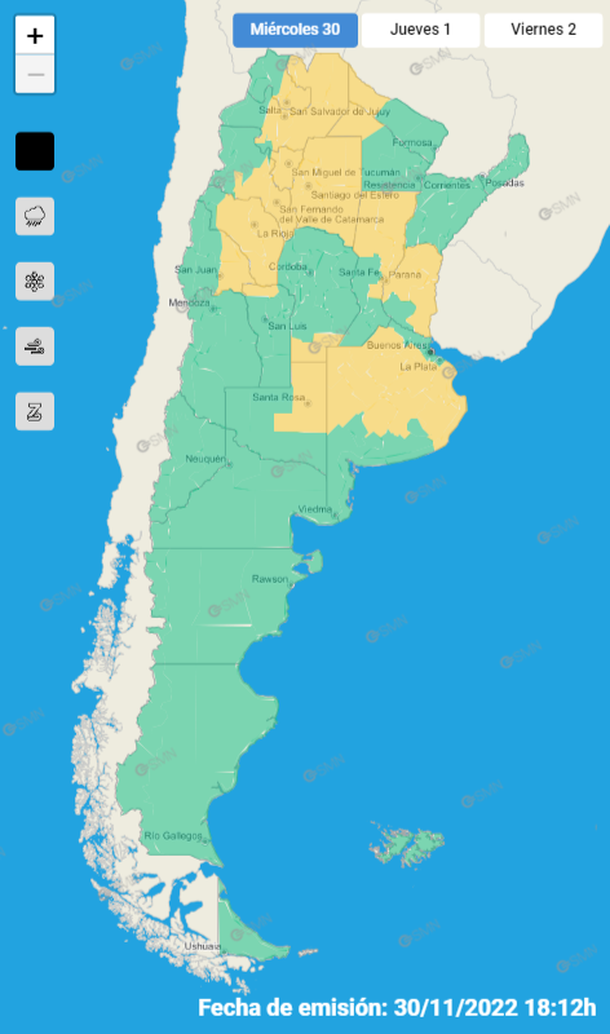 El Servicio Meteorológico Nacional lanzó alertas por tormentas y granizo en Buenos Aires y 13 provincias más.