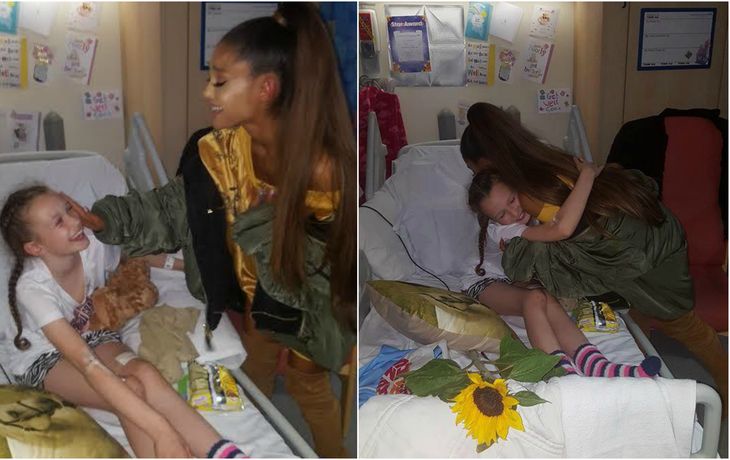 Ariana Grande junto a una de las vícytimas del atentado del Manchester Arena
